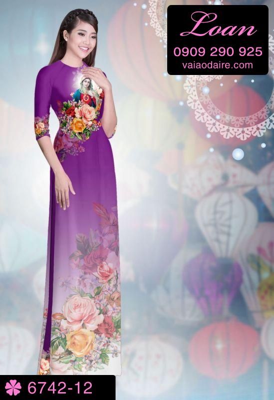 Vải áo dài hình Đức Mẹ Maria