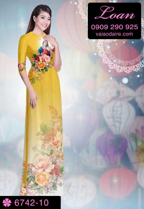 Vải áo dài hình Đức Mẹ Maria