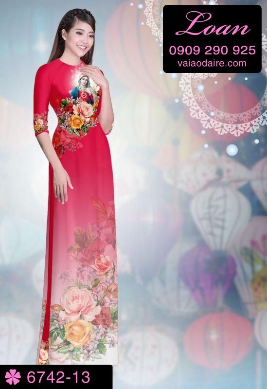 Vải áo dài hình Đức Mẹ Maria