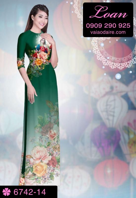 Vải áo dài hình Đức Mẹ Maria
