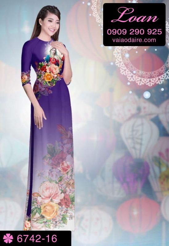 Vải áo dài hình Đức Mẹ Maria