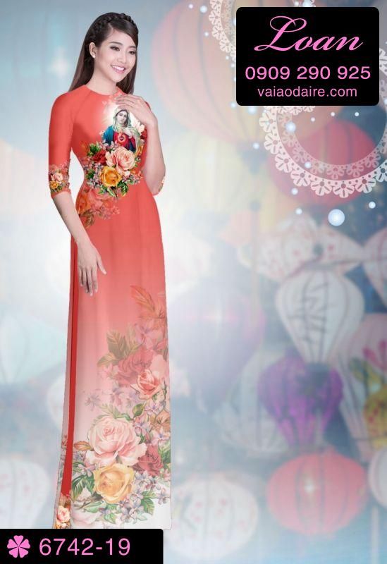Vải áo dài hình Đức Mẹ Maria