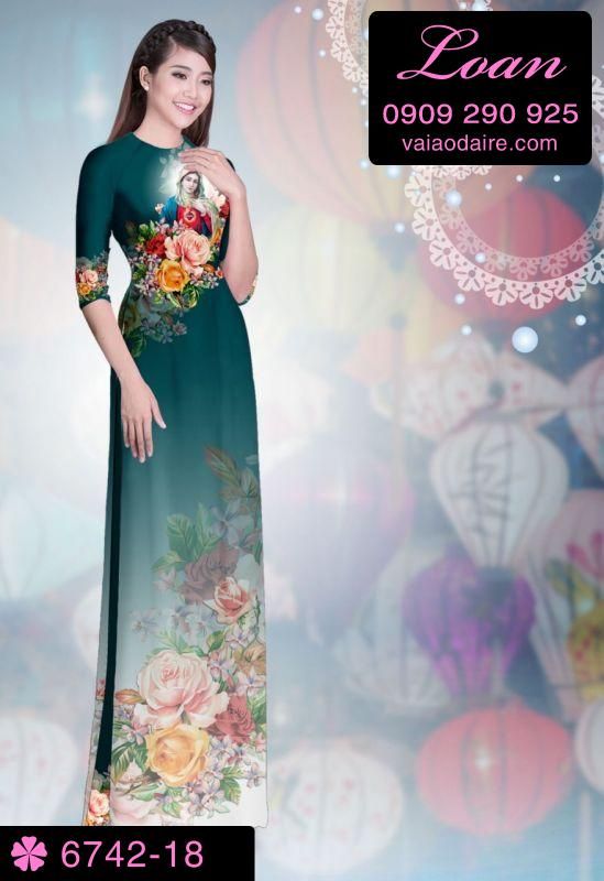 Vải áo dài hình Đức Mẹ Maria