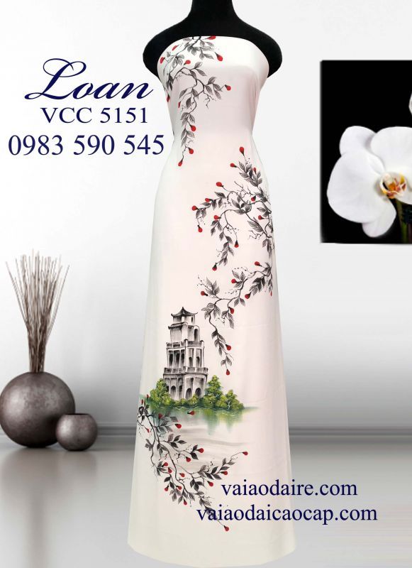 Vải áo dài vẽ phong cảnh hồ Gươm