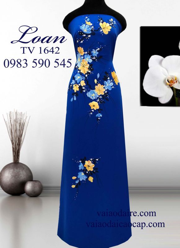 Vải áo dài Thái tuấn vẽ hoa dây