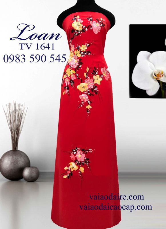 Vải áo dài Thái tuấn vẽ hoa dây