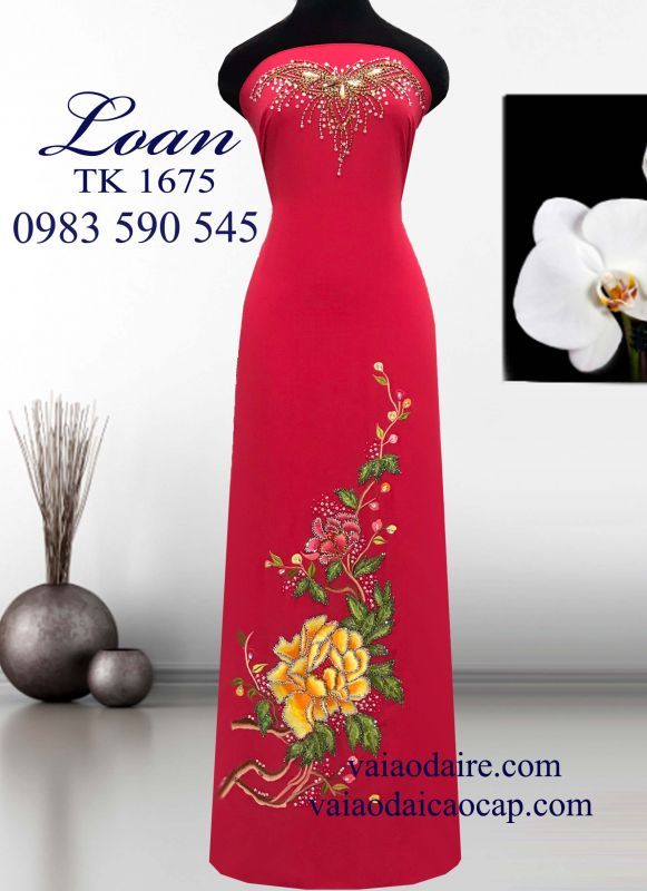 Vải áo dài mẫu đơn kết hạt