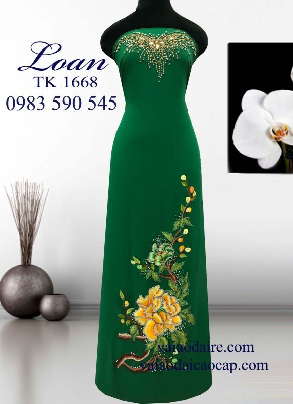 Vải áo dài mẫu đơn kết hạt