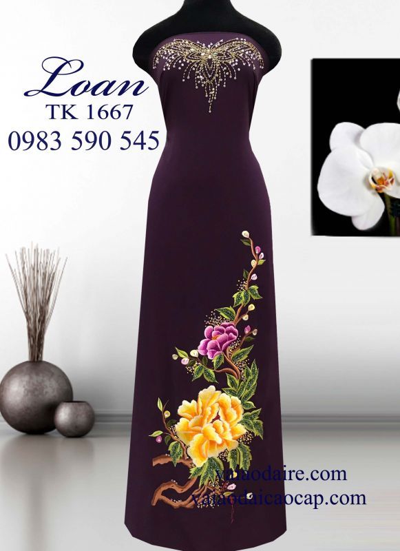 Vải áo dài mẫu đơn kết hạt