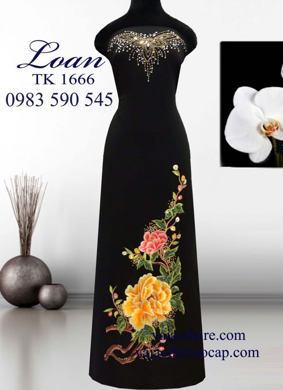 Vải áo dài mẫu đơn kết hạt