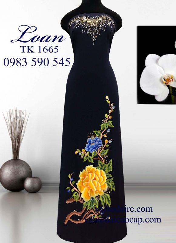 Vải áo dài mẫu đơn kết hạt