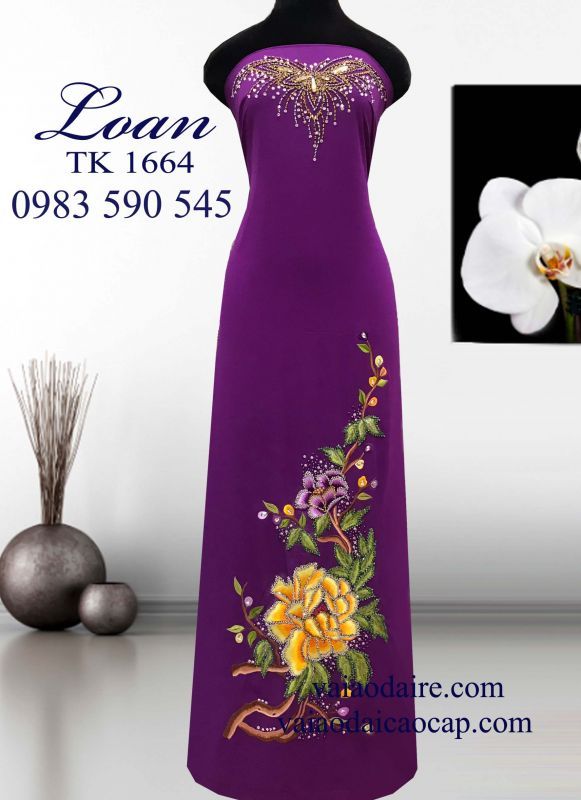 Vải áo dài mẫu đơn kết hạt