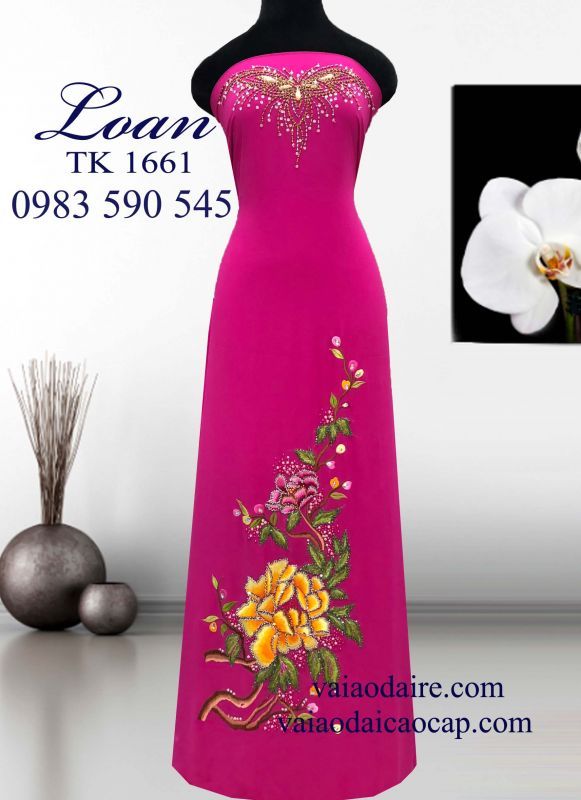 Vải áo dài mẫu đơn kết hạt