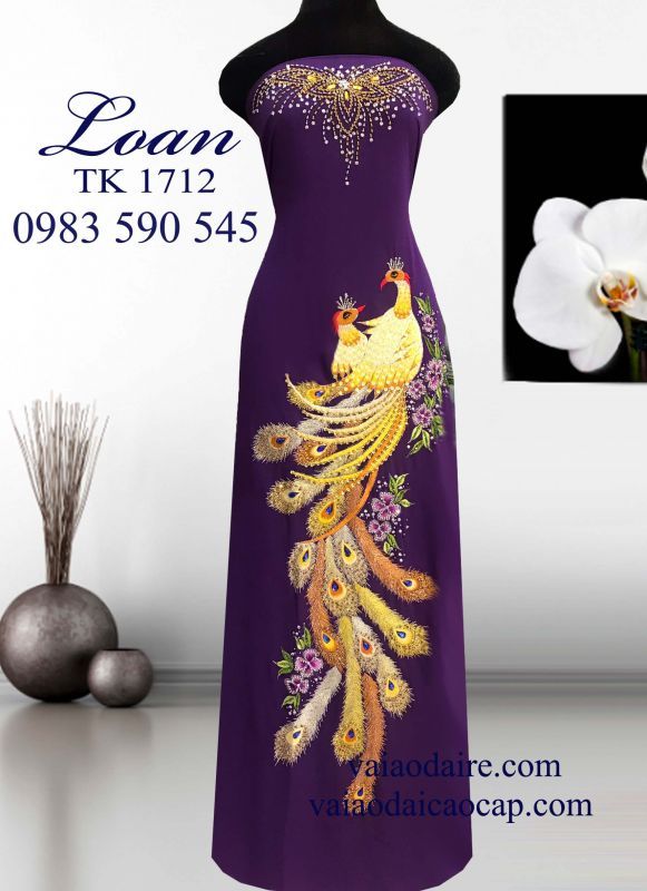 Vải áo dài thêu kết chim công