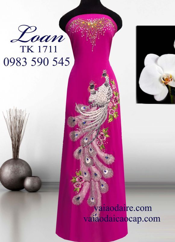 Vải áo dài thêu kết chim công