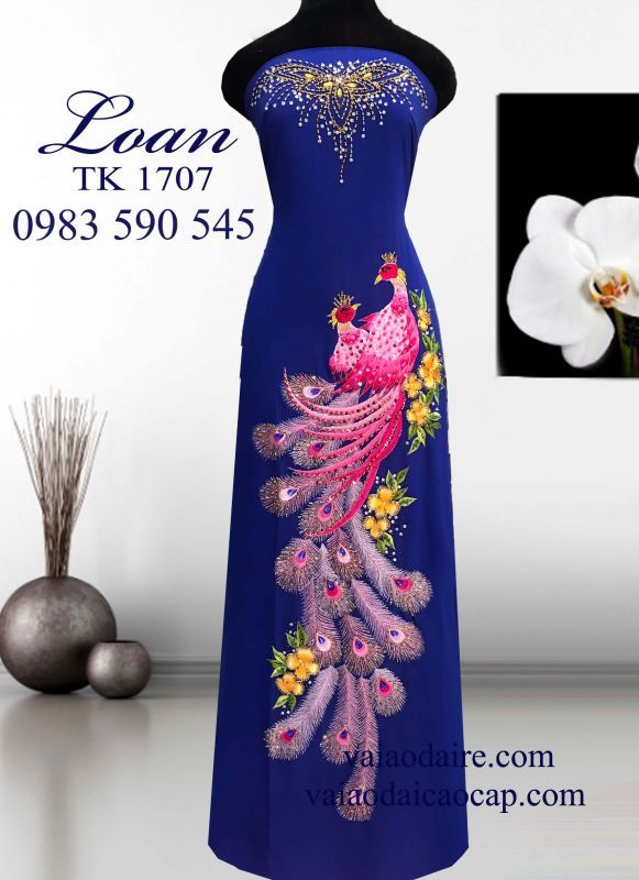 Vải áo dài thêu kết chim công