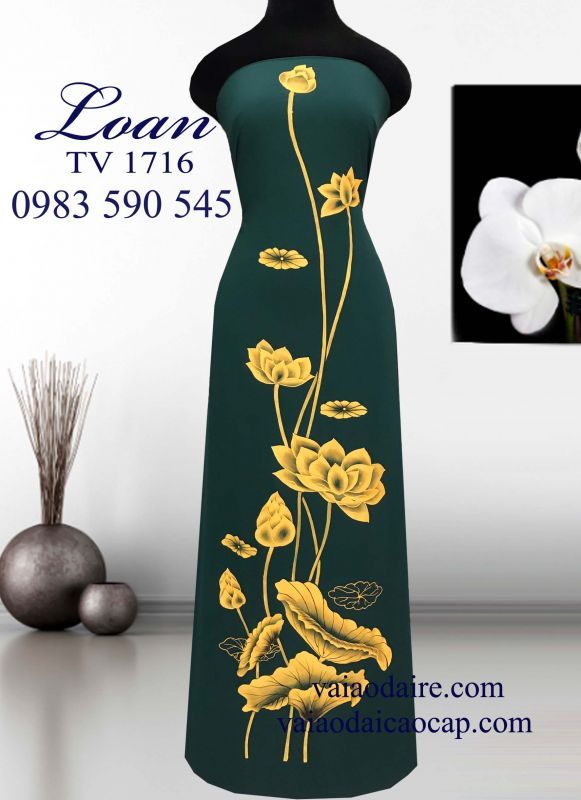 Vải áo dài vẽ hoa Sen
