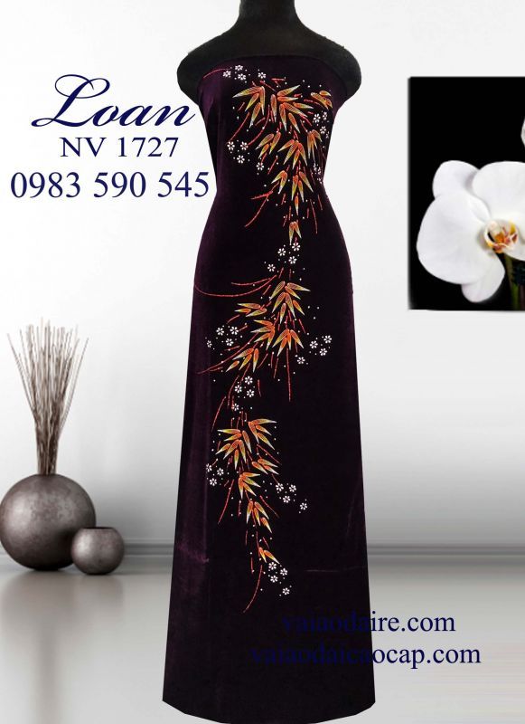 Vải áo dài Nhung vẽ kim tuyến