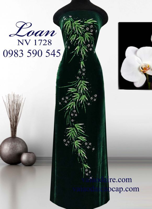 Vải áo dài Nhung vẽ kim tuyến