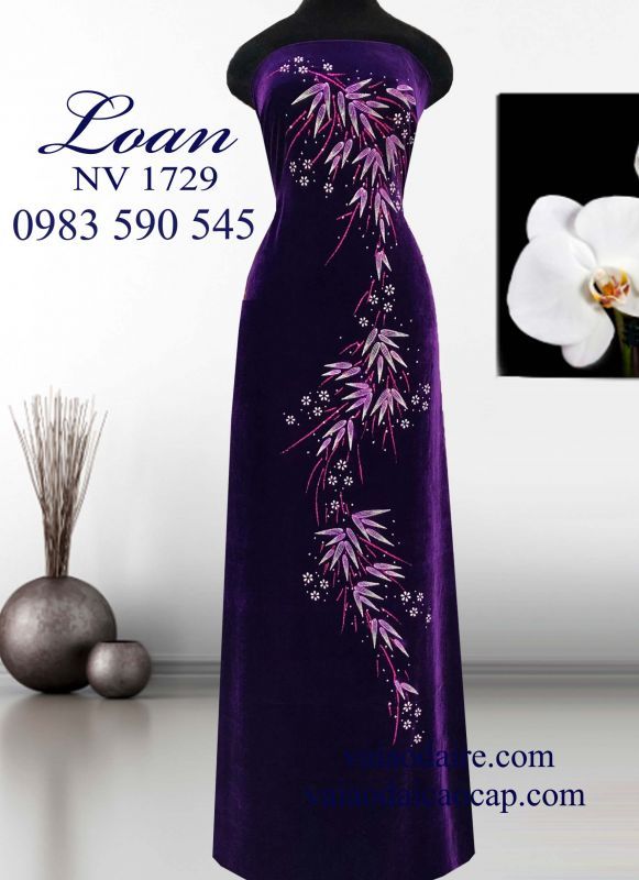 Vải áo dài Nhung vẽ kim tuyến