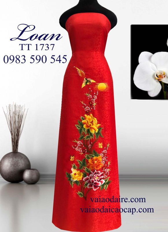 Vải áo dài tơ tằm thêu hoa