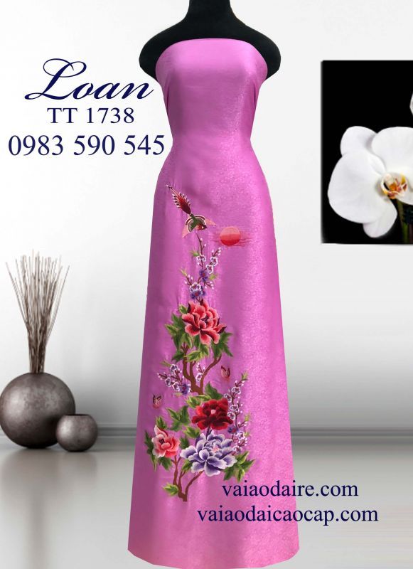 Vải áo dài tơ tằm thêu hoa