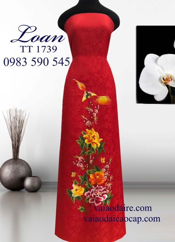 Vải áo dài tơ tằm thêu hoa