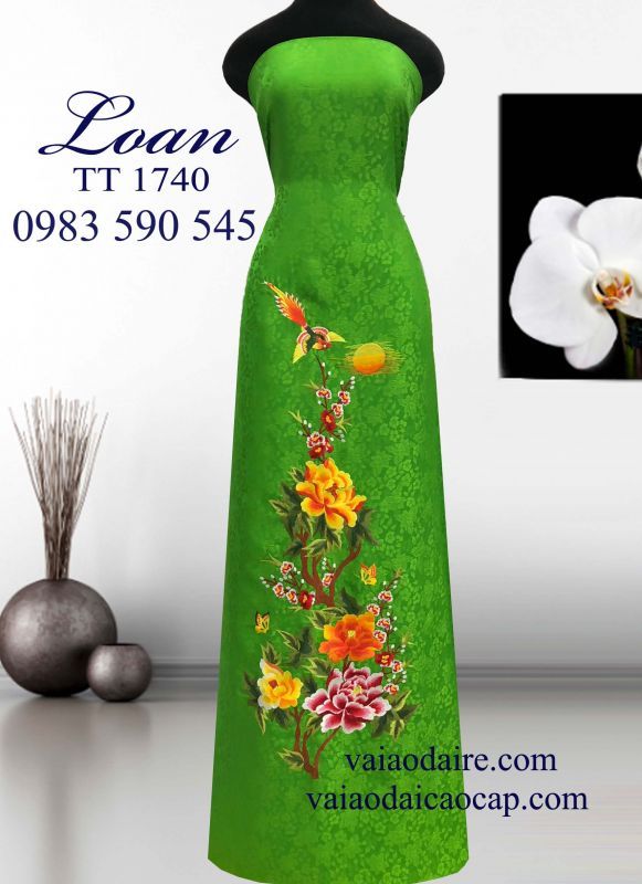 Vải áo dài tơ tằm thêu hoa