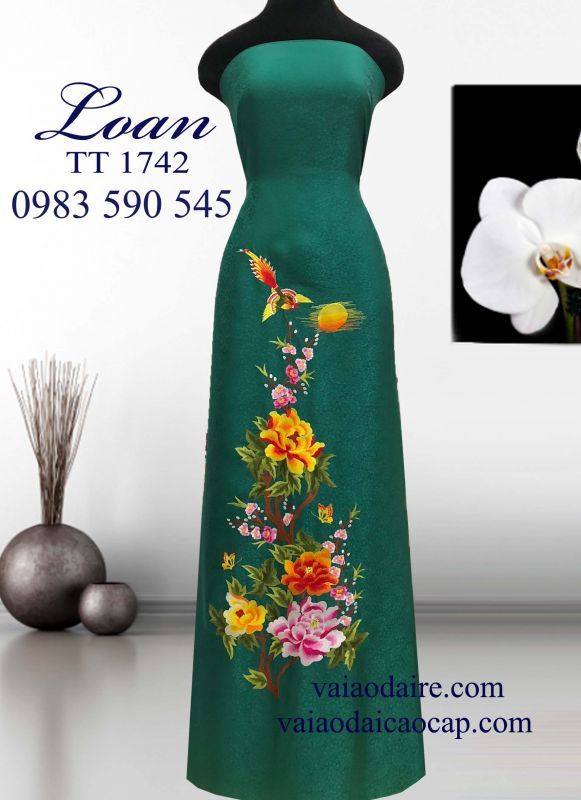 Vải áo dài tơ tằm thêu hoa