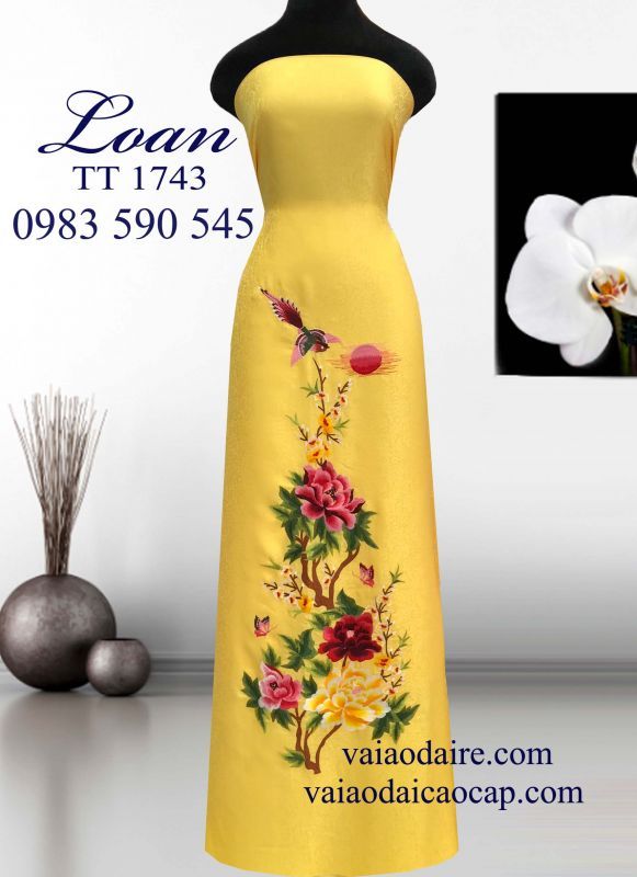 Vải áo dài tơ tằm thêu hoa