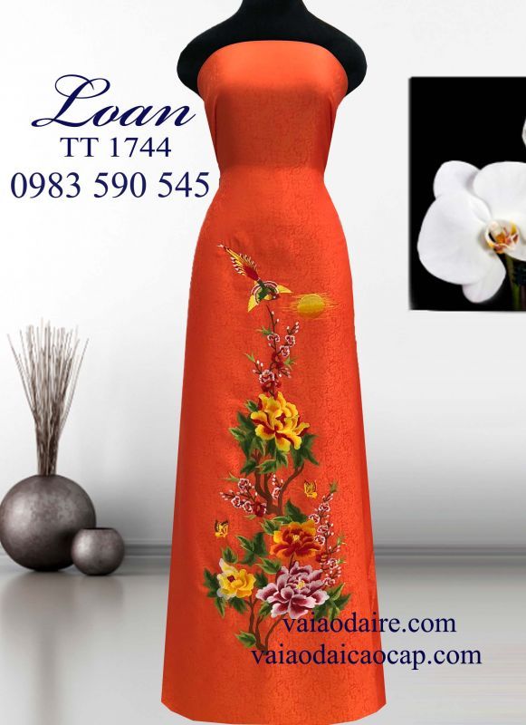 Vải áo dài tơ tằm thêu hoa