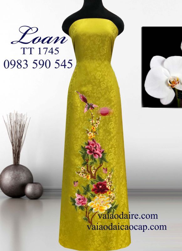 Vải áo dài tơ tằm thêu hoa