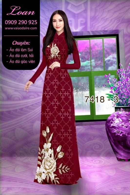 Vải áo dài hoa hồng 3D