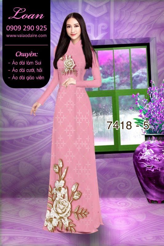 Vải áo dài hoa hồng 3D