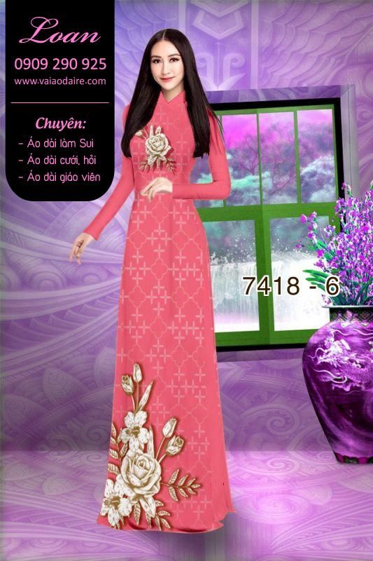 Vải áo dài hoa hồng 3D