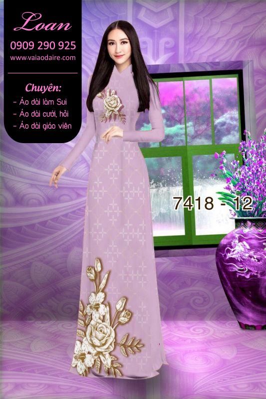 Vải áo dài hoa hồng 3D