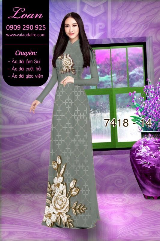 Vải áo dài hoa hồng 3D