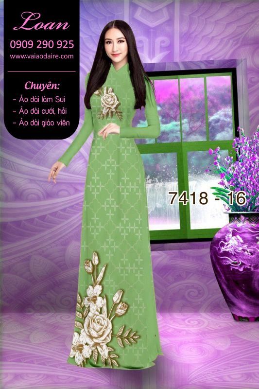 Vải áo dài hoa hồng 3D