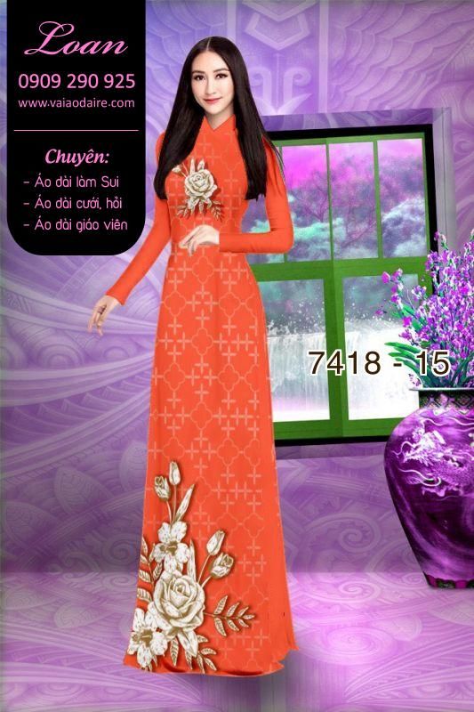 Vải áo dài hoa hồng 3D
