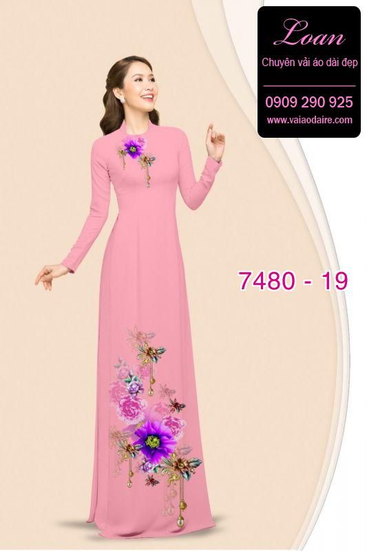Vải áo dài hoa trên dưới