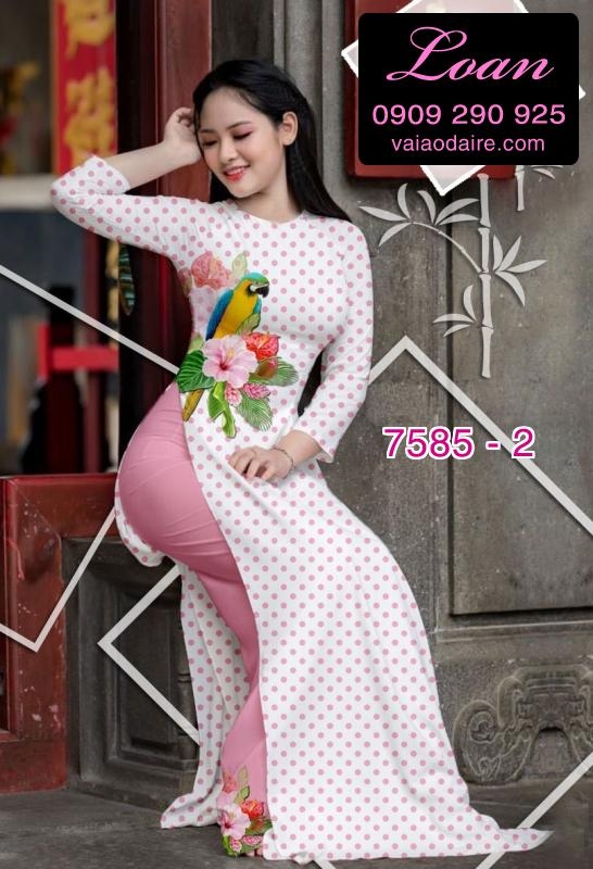 Vải áo dài hoa chấm bi