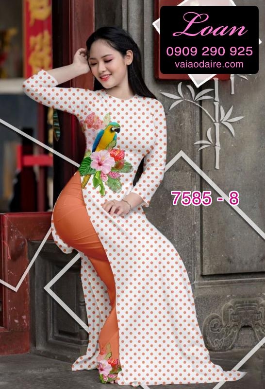 Vải áo dài hoa chấm bi