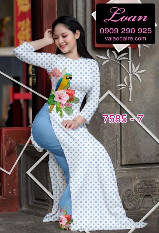 Vải áo dài hoa chấm bi