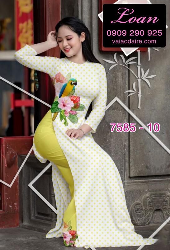 Vải áo dài hoa chấm bi