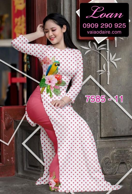 Vải áo dài hoa chấm bi