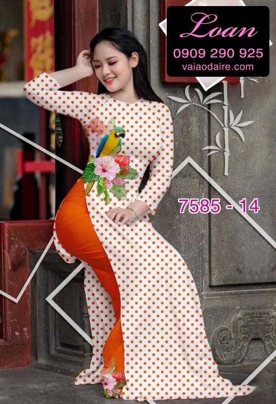 Vải áo dài hoa chấm bi