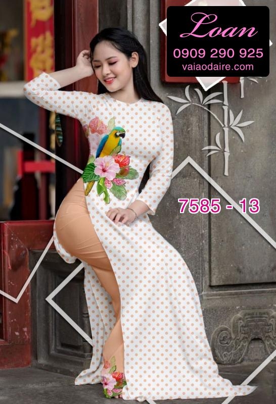 Vải áo dài hoa chấm bi