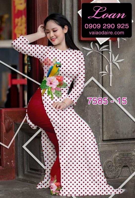 Vải áo dài hoa chấm bi