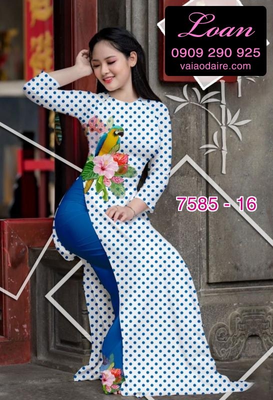 Vải áo dài hoa chấm bi