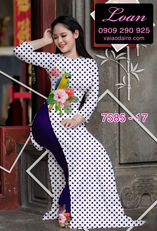 Vải áo dài hoa chấm bi